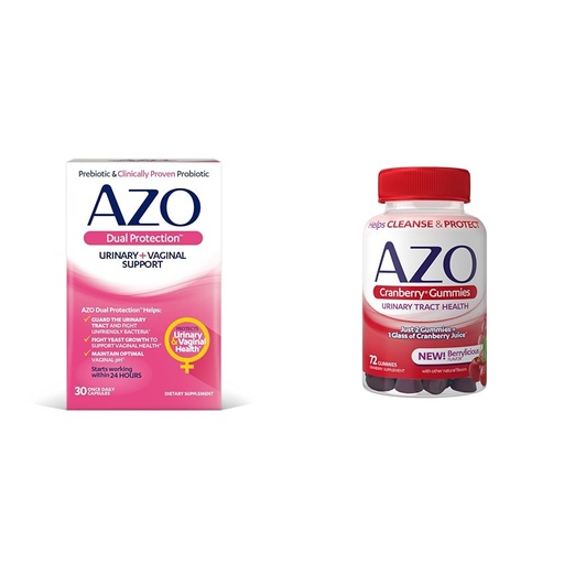 [BRSRAYYYCUHQOH37] AZO Dual Protection Urinary Vaginal Support Probiotic Plus Urinary Tract Health Cranberry Gummies, 72 Count