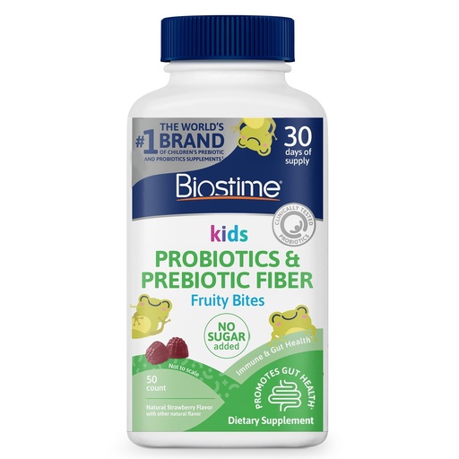 [BRSRAGQQOVYA4A3G] Biostime Kids Prebiotic & Probiotic Gummies (Ages 4+) | Probiotics for Kids | Includes 2 Billion CFU to Support Digestive Health| No added sugar Fruity Bites | Free from Top 9 Allergens |50 Count