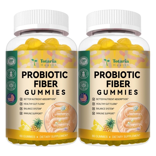 [BRSREEI3CACAOA37] Totaria Probiotic Fiber Gummies, Pineapple Flavor, 60 Gummies per Bottle, 2 Bottles