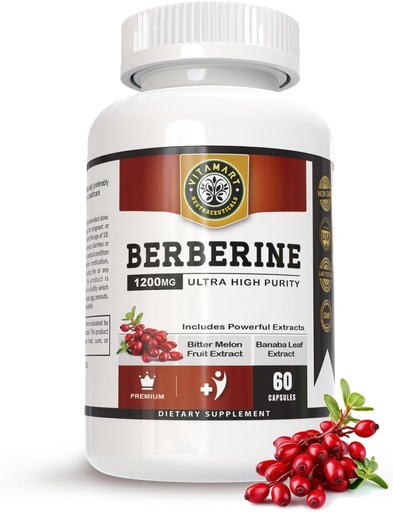 [BRSRABIKBNYGOALU] Berberine HCL 1200mg Premium, Ultra High Purity, Pure 60 Capsules - Berberine Supplement, Supports Immune System, Berberine Plus Enhanced with Bitter Melon Fruit & Banaba Leaf Extract
