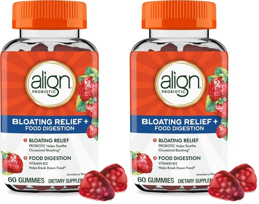 [BRSRGGQKBV7AKYDP] Align Probiotic, Bloating Relief + Food Digestion, Probiotics for Women and Men, Probiotic Helps Soothe Occasional Bloating*, with Vitamin B12 to Help Break Down Food into Cellular Energy*,60 Gummies