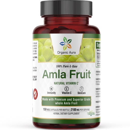 [BRSROYI6BUBGA2Q6] Organic Aura Amla Capsules 2100mg -150 Count. Naturally Boosts Immunity and Abundant Vitamin C Supplement. Natural Vitamin C for Immunity, Skin Radiance, Antioxidants. Non GMO - Vegan.