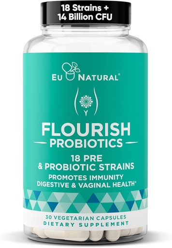 [BRSWGGIPCMFBOFL5] Probióticos inundados + Prebióticos para Mujeres – Gut y Digestión, Urinary Tract, Reducir el Bloating, Vaginal Health – 18 Clínicamente Provenidos Strains, 14 Billion CFU – 30 Estante-Stable Mini Vegan Capsules