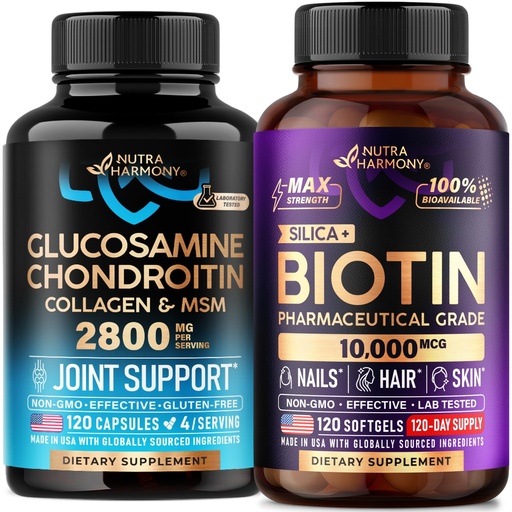 [BRSRGZ32BZ6WCGY3] NUTRAHARMONY Glucosamine Chondroitin Capsules & Biotin with Silicon Softgels