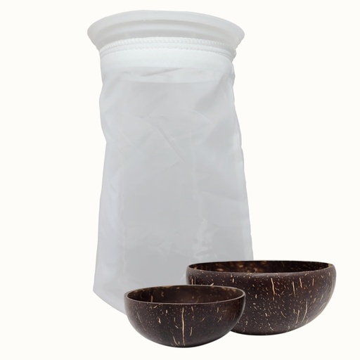 [BRSRO2YFOIDQ2E3A] Premium Kava Strainer Bag with 2 Traditional Coconut Shell Cups - Reusable Kava Accessories Bundle - 3 Items