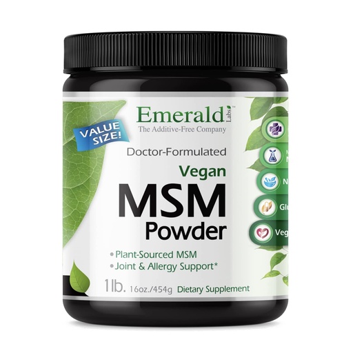 [BRSWIZQACMBRO3D2] Emerald Labs MSM Powder - Plant-Sourced Methylsulfonylmethane Supplement for Liver Detox, Joint Health, Skin Health & More - Vegan, Gluten-Free - 16 oz
