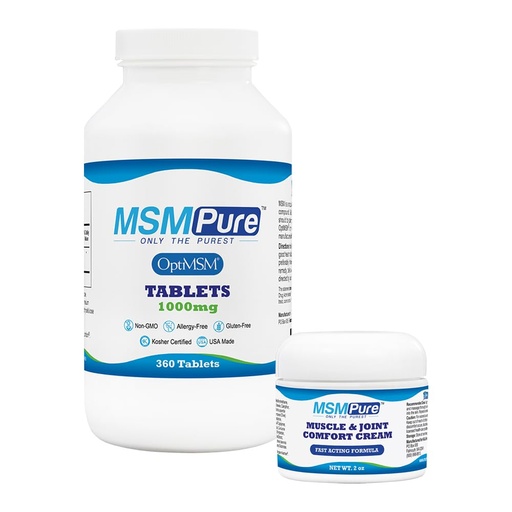 [BRSREFIBOQFBUFDV] KALA HEALTH MSMPure MSM Tablets 360 Count and MSM Cream 2oz Bundle