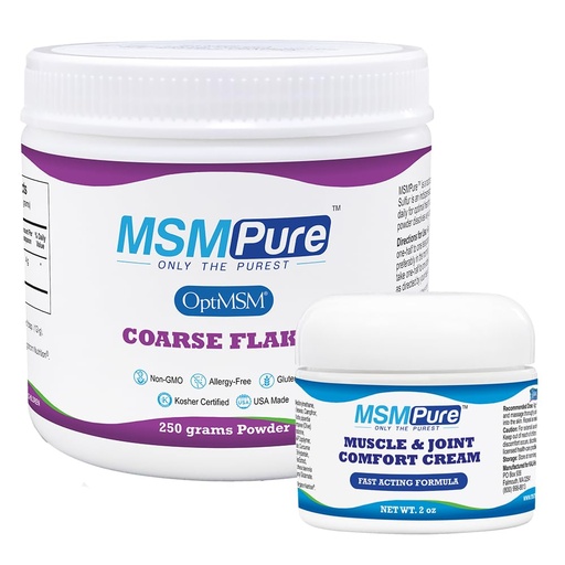 [BRSREFQ2CN6QOA33] KALA HEALTH MSMPure Coarse Flakes 8.8 oz and Muscle & Joint Cream 2oz Bundle