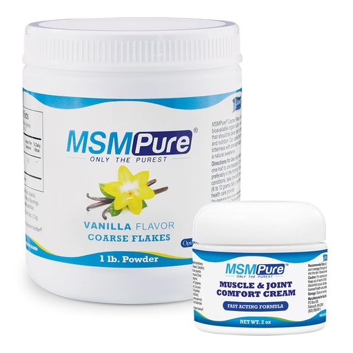 [BRSREFQCO56QGH36] KALA HEALTH MSMPure Vanilla Flavored Coarse Flakes 1lb and Muscle & Joint Cream 2oz Bundle
