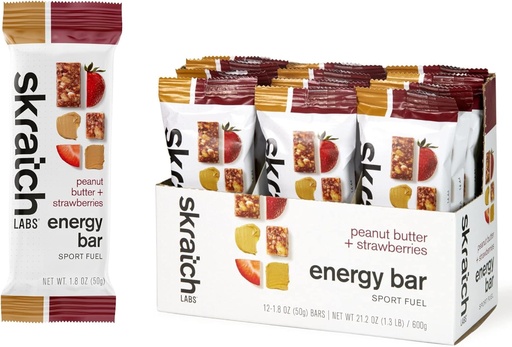 [BRSWGHY6DF4BQC37] SKRATCH LABS Energy Bar | Peanut Butter + Strawberries (12 pack) | Plant Based Healthy Snack | Low Sugar - 5g Protein | non-gmo, gluten free, soy free, vegan, kosher