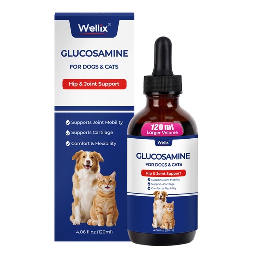 [BRSRGAQ7BYFBQDI4] Wellix 4 oz (120 ml) Joint Supplement for Dogs & Cats, Hip & Joint Supplements with Glucosamine Chondroitin MSM, Turmeric Drops, Dogs & Cats Universal Formula, Mobility & Flexibility & Hip Support