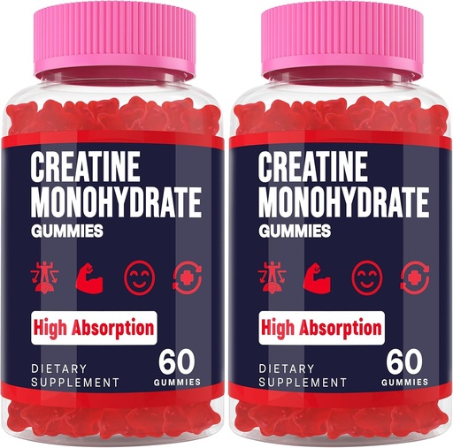 [BRSROHABOQCRMDL7] Creatine Monohydrate Gummies for Women ' Men, Taurine " B6, Chewable Creatina Pre Workout Gummies for Max Strength ' Muscle Growth, Energy, Endurance, Creatine for Men " Women - 2 Bottles