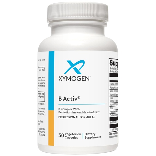 [BRSRA234OAAR6DYY] XYMOGEN Vitamin B Complex - B-Activ Activated B Vitamins with Benfotiamine & Quatrefolic - for Adrenal, Immune & Nervous System Support* - Gluten-Free & Vegetarian - 30 Capsules
