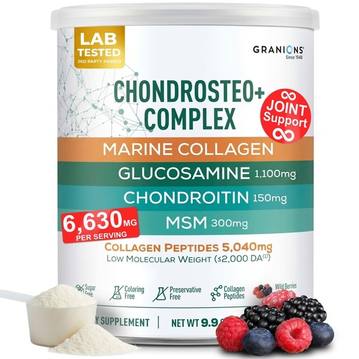 [BRSROGIRBV6GMCA7] Granions Glucosamine Chondroitin MSM Powder 6,630mg - Joint Supplements for Men and Women - Chondrosteo, Hydrolyzed Marine Collagen Peptides, Essential Vitamins Glucosamine Complex - Wild Berry 9.9oz