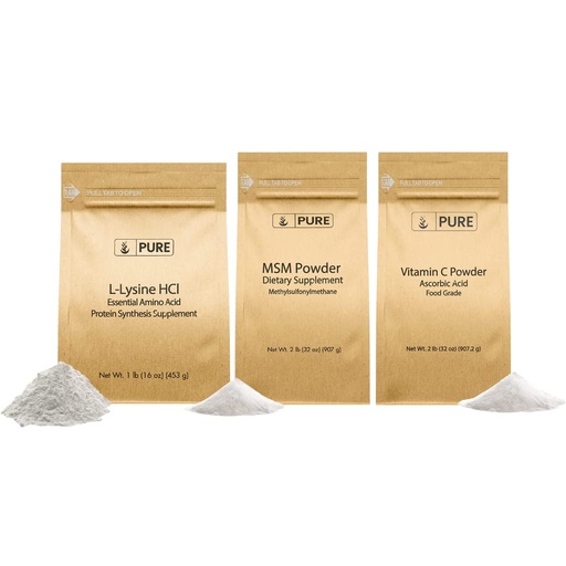 [BRSROZD6CECGM2QZ] PURE ORIGINAL INGREDIENTS MSM, Vitamin C, and L-Lysine HCI Bundle, DIY, Supplements, Various Sizes