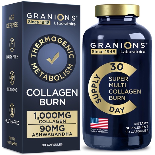 [BRSROZA5PMOWC3TB] Granions Thermogenic Hydrolyzed Collagen Burn - Hyaluronic Acid, Vitamin C - Cellulite Defense and Dermal Repair Multi Collagen Peptides Capsules for Women and Men - 90 Pills