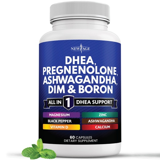 [BRSRAC33B4ORADQ7] NEW AGE DHEA Supplement - Pregnenolone for Men & Women with DIM, Ashwagandha, Boron, Calcium, Magnesium, Zinc, Vitamin D3 5000iu - Support Capsules - 60 Count