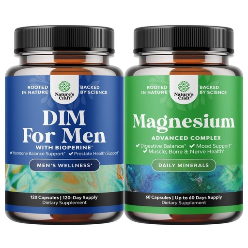 [BRSRAZYBBAHBGDIY] Bundle of DIM Supplement for Men - Diindolylmethane Testosterone Complex - Panax Ginseng Bioperine Grapeseed & Astragalus and High Absorption Magnesium - Magnesium Oxide with Citrate for Sleep & Mood