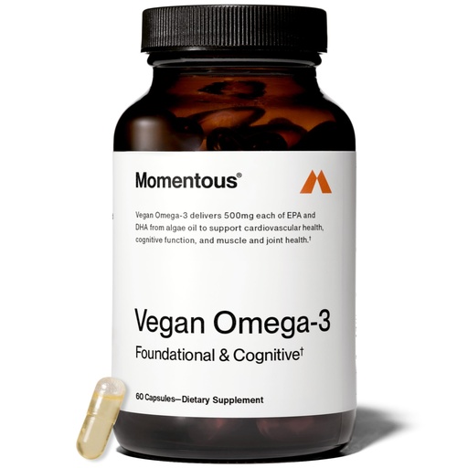 [BRSREGIZAQHGKAYZ] Momentous Vegan Omega-3 - Plant-Based EPA & DHA Supplement for Men & Women - Sourced from Algae Oil - Supports Heart, Joint, & Brain Health - NSF Certified for Sport - 1,000 mg - 30 Servings