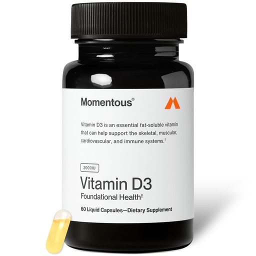 [BRSREY3QAVYGGHLX] Momentous Vitamin D3 Supplement - 2,000 IU Capsules for Foundational Health Support - NSF Certified for Sport - Gluten-Free - 60 Servings