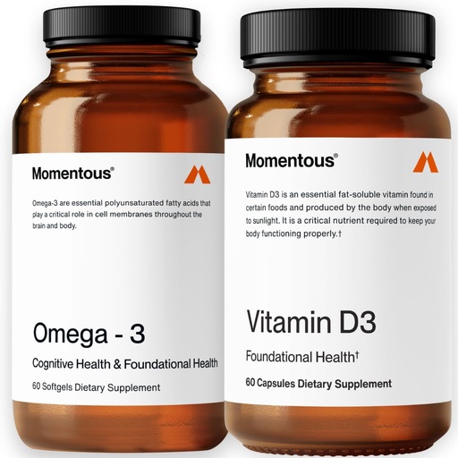 [BRSRACY6CUIGEGTZ] Momentous Omega-3 Fish Oil 1,600 mg & Vitamin D3 Supplement - Daily Omega-3 Supplement for EPA & DHA & 5,000 IU Capsules to Support Foundational & Joint Health - NSF Certified, GMO-Free, Gluten-Free