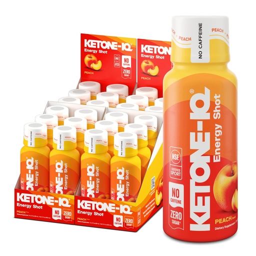 [BRSRAC36CUBAOADB] Ketone-IQ No Caffeine Performance Energy Shots – Ketone Fuel for Focus & Endurance, Metabolism Support, 10g Ketones, 24 Pack (Peach)