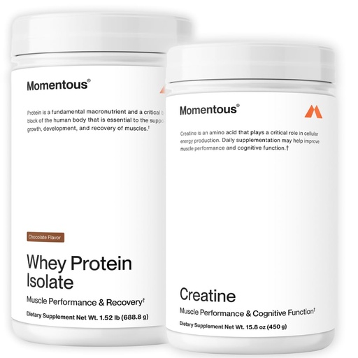 [BRSRACYYAAMR6FDH] Momentous Creatine Monohydrate Powder & Essential Grass-Fed Whey Chocolate Protein Powder - Supports Strength, Lean Muscle, & Recovery - 20 g Isolate Protein - NSF Certified for Sport - Gluten-Free