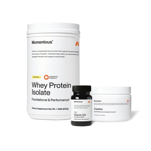 [BRSRGFIEBUORYAD7] Momentous Arnold's Stack - Creatine Monohydrate Powder, Essential Grass-Fed Whey Protein Powder (Vanilla) & Vitamin D3 (2000 IU) - Daily Fundamentals to Support Muscle Strength & Longevity