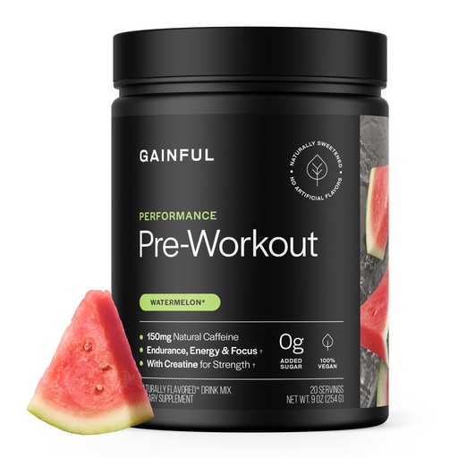 [BRSRACDQAQCAYG3J] Gainful Performance Pre Workout Powder with Natural Caffeine & Creatine, Watermelon Flavor, Supports Energy, Strength, Endurance, & Recovery with BCAAs, Beta Alanine, L-Citrulline, 20 Servings