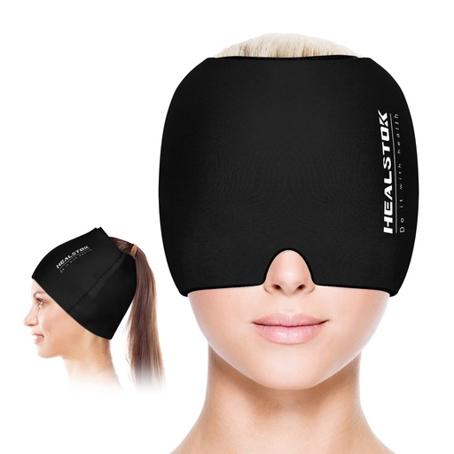[BRSRMGI2DEPGC2A3] Cold Hat, Ice Cap, Ice Head Wrap, Cold & Hot Therapy Reusable 360 Compression Flexible Ice Pack Head Wrap, Cold Head Park Wrap. Black