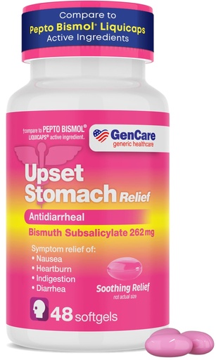 [BRSREFD4OEPGOFDJ] GenCare Bismuth Subsalicylate 262mg Upset Stomach Relief, 48 Ct | Compares to Pepto-Bismol; relieves nausea, heartburn, indigestion & upset stomach, pepto bismol tablets