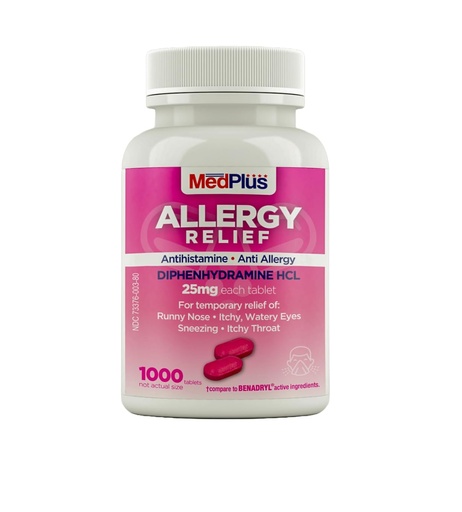 [BRSRM2T7BAIQ4CY6] MedPlus Allergy Relief Medicine, Diphenhydramine HCl 25 mg, 1000 Tablets, Antihistamine, Relief for Indoor & Outdoor Allergies, Made in USA