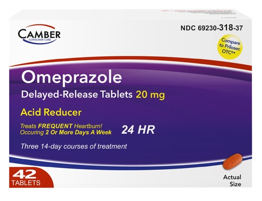 [BRSWYC3QAF5RQ3A7] Camber Omeprazole 20mg Delayed-Release Tablets, Heartburn and Acid Reducer Reflux Medicine (42 Count)
