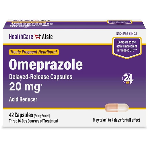 [BRSWGGQNOV6WOET7] HealthCareAisle Omeprazole 20 mg, 42 Delayed-Release Capsules - Acid Reducer, Treats Frequent Heartburn, 42 Count (Pack of 1)