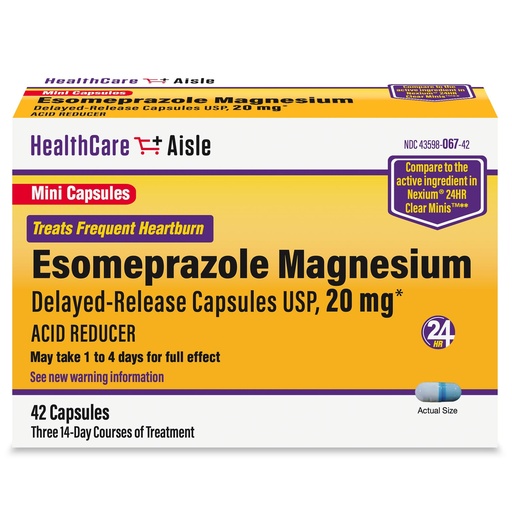 [BRSWGGQNAF4BSC3Z] HealthCareAisle Esomeprazole Magnesium 20 mg - 42 Delayed-Release Mini Capsules - Acid Reducer, Treats Frequent Heartburn