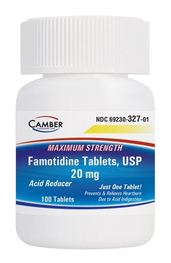 [BRSREYD3CMOWC3DU] Camber Famotidine Tablets 20 mg Maximum Strength Acid Reducer for Heartburn Relief 100ct