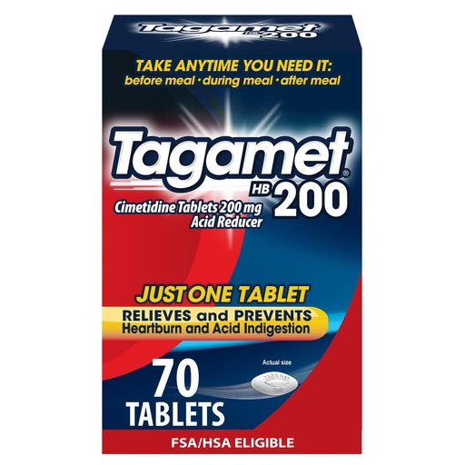 [BRSWYHQDOIMWO2T4] Tagamet HB 200 mg Cimetidine Acid Reducer and Heartburn Relief, Relieves and Prevents Indigestion, 70 Count
