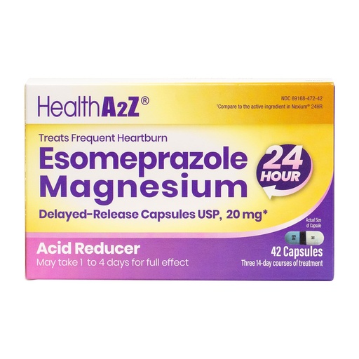 [BRSRAED7A5YRY2TG] HealthA2Z® Esomeprazole Magnesium | Acid Reducer | 20mg | Delayed-Released Capsules USP | 24 Hours | Treats Frequent Heartburn (42 Counts)