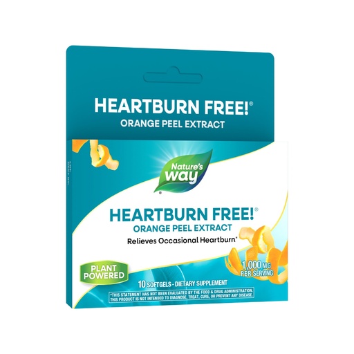 [BRSWIYTQAYOWGHDO] Nature's Way Heartburn Free!, with Orange Peel Extract, Relieves Occasional Acid Indigestion*, 1000 mg per Serving, 10 Softgels (Packaging May Vary)