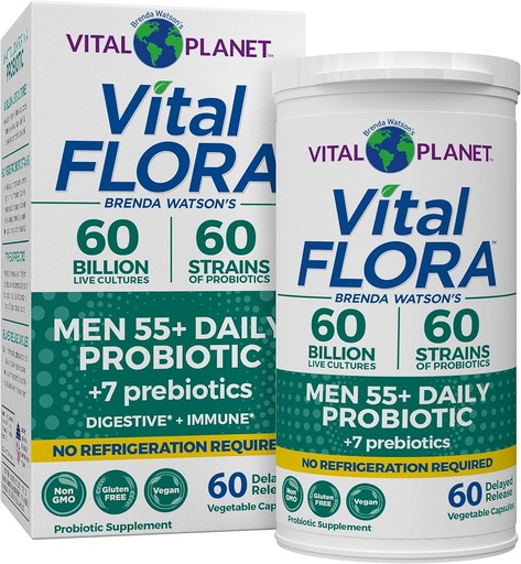 [BRSRMAYPCEHWE2D2] Vital Planet - Vital Flora Men Over 55 Daily Probiotic, 60 Billion CFU, Diverse Strains, Organic Prebiotics, Immune Support, Digestive Health Shelf Stable Probiotics for Men, 60 Capsules