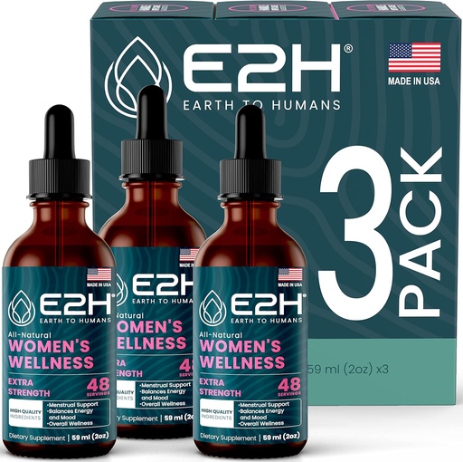 [BRSRMFIQC55RM235] E2H All Natural Women's Wellness, Hormone Balance and PMS Relief with Black Cohosh, Dong Quai and Licorice Root for Hot Flash Relief (3 Bottles)