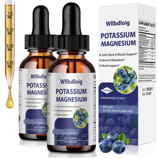 [BRSREHARAB6QGA3K] Potassium Magnesium Supplement Liquid Drops 2 Pack,High Absorption Potassium Supplement with Magnesium,L-Theanine, Vegan,Organic Potasio Support Leg Cramps, Bone, Muscle,4 Fl oz