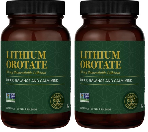 [BRSRGGQZBMHGAA3P] Global Healing Center - Lithium Orotate 10mg - Non-GMO, Gluten Free, Vegan Friendly Brain Health Lithium Supplement for Supporting Mood, Function, and Clarity (60 Capsules) (Pack of 2)
