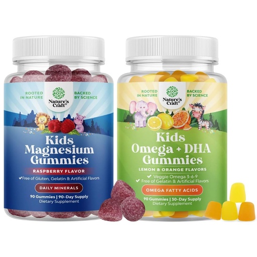[BRSROCT3O56BAF3U] Bundle of Kids Calm Magnesium - Gummies for Nerve Bone and Muscle Health and Kids DHA - Omega 3 Gummies with Vegetarian Omega 3 6 9 for Vision Brain & Immunity - 90 Count