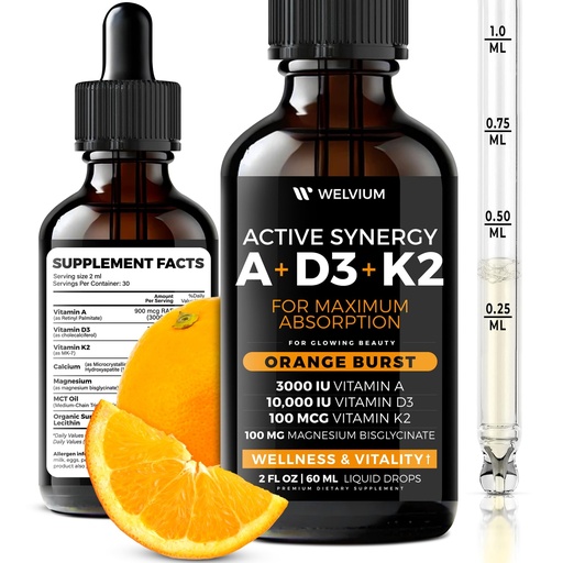 [BRSRAAA5CF5WKEL7] Liquid Vitamin D3 K2 Magnesium Liposomal Drops with 10000 IU Cholecalciferol, MK7, Vitamin A, Calcium, MCT Oil, Organic Sunflower Lecithin for Immune Bone Skin ADK Supplement