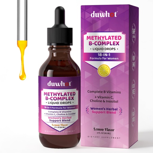 [BRSREAYBCQDW2EL5] duwhot Women Methylated B-Complex Liquid Drops, Active B Vitamins B1 B2 B6 B9 (5-MTHF) & B12 1000 mcg, Vitamin C, Magnesium, Inositol, Choline & Herbal Blend for Energy, Stress Support, 2 Fl Oz