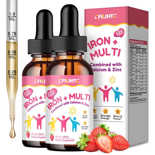 [BRSREFL3B57RMDT5] Liquid Iron Supplement for Kids, Women & Men - Kids Multivitamin with Iron Drops - Immune Support, Blood Builder & Energy Support for Iron Deficiency, Anemia - Strawberry Flavor, 4 Fl Oz