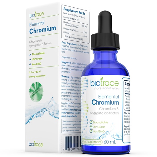 [BRSREAQ6C5YWCA3G] BioTrace Elemental Chromium Drops – Liquid Chromium with Magnesium Chloride & Dead Sea Minerals – Ionic Mineral Drops for Water – Non-GMO, 60mL
