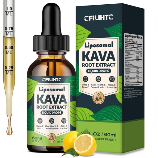 [BRSREAYHCUIWGFLL] Liposomal Kava Liquid Drops Kava Kava Supplement - Valerian Root for Sleep Stress Relief Kava Root Extract - Calmness & Relaxation with Magnesium, Passionflower, Chamomile, Milk Thistle, L-Theanine​​