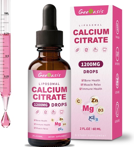 [BRSRE232CJYBAH3U] Liposomal Liquid Calcium Citrate Drops 1200MG, Liquid Calcium Magnesium Zinc Supplement for Women & Kids, with Vitamin C, D3 & K2, Boron, Bone & Muscle Health, Immune & Overall Support, 2 Fl Oz